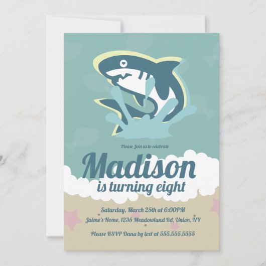 シャークテーマガールズバースデーパーティー招待状 招待状 (正面)