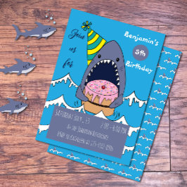 シャークテーマキッド誕生日ブルー招待状 招待状