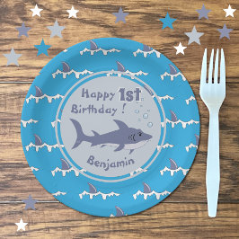 シャークテーマパーソナライズされた1st誕生日紙プレート ペーパープレート