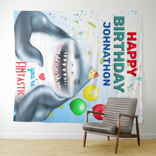 シャークテーマフィナステック子供の誕生日パーティー背景 タペストリー (インサイチュ(横))