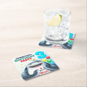 シャークテーマフィンタスティック子供の誕生日 スクエアペーパーコースター (インサイチュ)