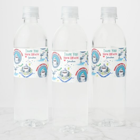 シャークテーマフィンタスティック子供の誕生日 ペットボトルラベル (ボトル)