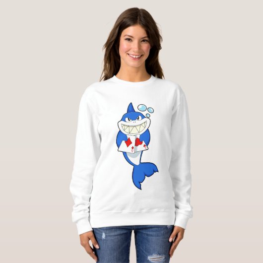 シャークトランプのポーカーでトランプのポーカーカード スウェットシャツ (正面フル)