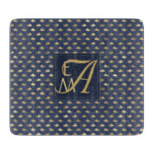 シャークネイビーブルー金ゴールドモノグラムホームデコールニューリウェズ カッティングボード (正面)