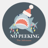 シャークノピーキングクリスマスホリデーライト ラウンドシール (正面)