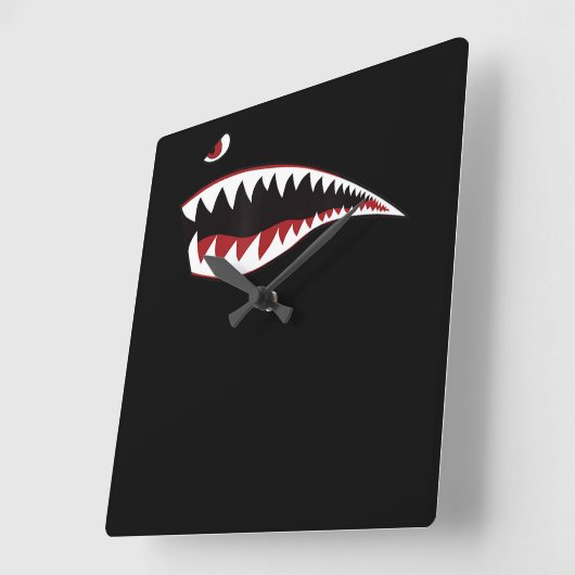 シャークノーズアートグリーンウィイ軍隊飛行機 スクエア壁時計 (傾斜)