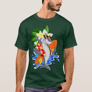 シャークハワイアンおもしろいアロハハワイビーチサマーバック Tシャツ