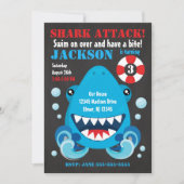 シャークバイトプールパーティー誕生日招待状 招待状 (正面)