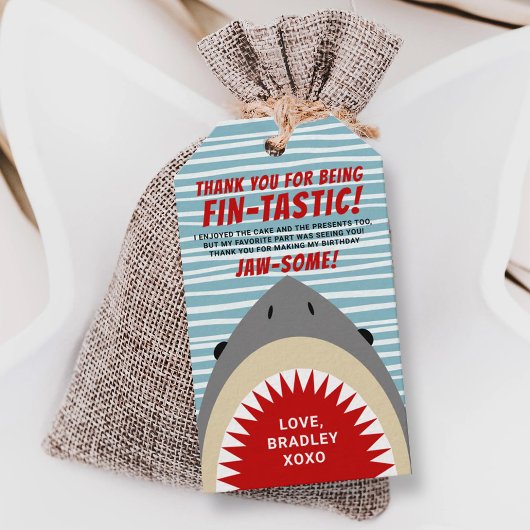 シャークバイト任意の年齢の誕生日パーティーありがとう ギフトタグ