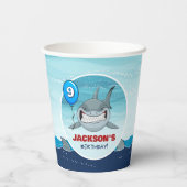 シャークバースデーパーティーブルー紙カップ 紙コップ (裏面)