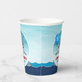 シャークバースデーパーティーブルー紙カップ 紙コップ (右)