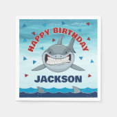 シャークバースデーパーティーボーイズペーパーナプキン スタンダードカクテルナプキン (正面)