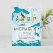 シャークバースデーパーティー招待招待状ボーイ 招待状 (スタンド正面)