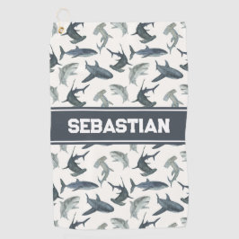 シャークパーソナライズされたゴルフタオル | ザメの水色 ゴルフタオル