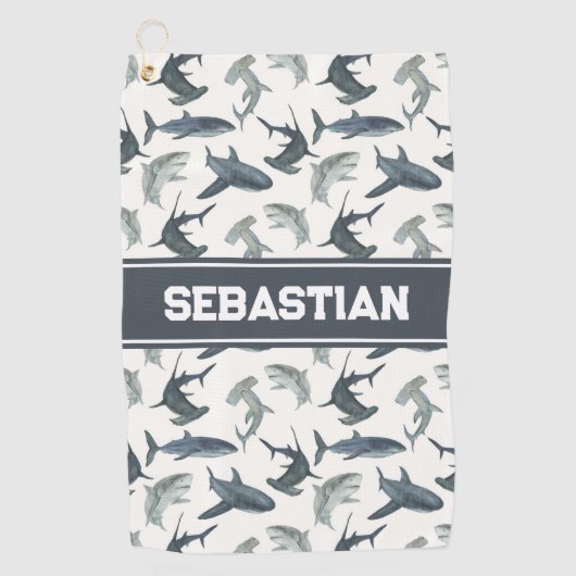 シャークパーソナライズされたゴルフタオル | ザメの水色 ゴルフタオル (正面)
