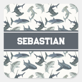 シャークパーソナライズされたシール | ザメの水色 スクエアシール