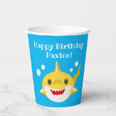 シャークパーソナライズされたズブルー海誕生日 紙コップ (裏面)