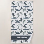 シャークパーソナライズされたビーチタオル | ザメの水色 ビーチタオル (正面)