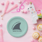 シャークパーソナライズされたフィンプレート | アクア&ホワイトウェーブ ペーパープレート (パーティー)