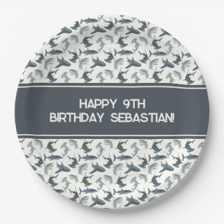 シャークパーソナライズされた紙プレート | ザメの水色 ペーパープレート