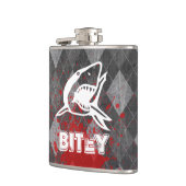 シャークピクトグラムオングランジーブラックアーガイル フラスク (左)