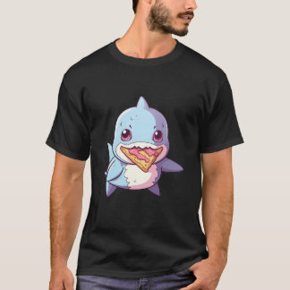 シャークピザかわいいアニメパステルチビアートシャークロ Tシャツ