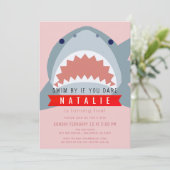 シャークピンクプールガール誕生日 招待状 (スタンド正面)