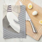 シャークファッションスーツ水彩イラストレーションK キッチンタオル (四つ折り)