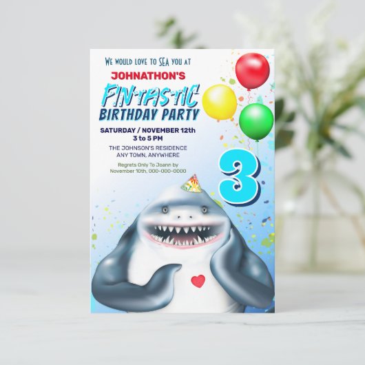 シャークファンタスティック子供の誕生日パーティー 招待状 (スタンド正面)
