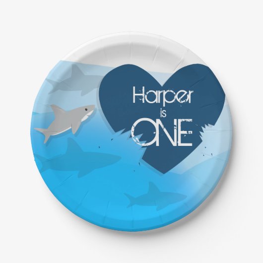 シャークファーストバースデーパーティー紙プレート ペーパープレート (正面)