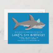 シャークブルークール子供の誕生日パーティの招待状 ポストカード (正面/裏面)