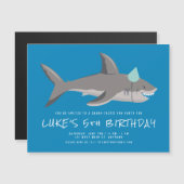 シャークブルークール子供の誕生日パーティー マグネット招待状 (正面/裏面)