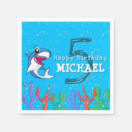 シャークブルー海キッズエイジ誕生日 スタンダードカクテルナプキン