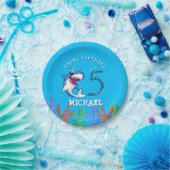 シャークブルー海キッズエイジ誕生日 ペーパープレート (パーティー)