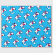 シャークブルー海キッズエイジ誕生日 ラッピングペーパー (フラット)