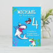 シャークブルー海キッズエイジ誕生日 招待状 (スタンド正面)