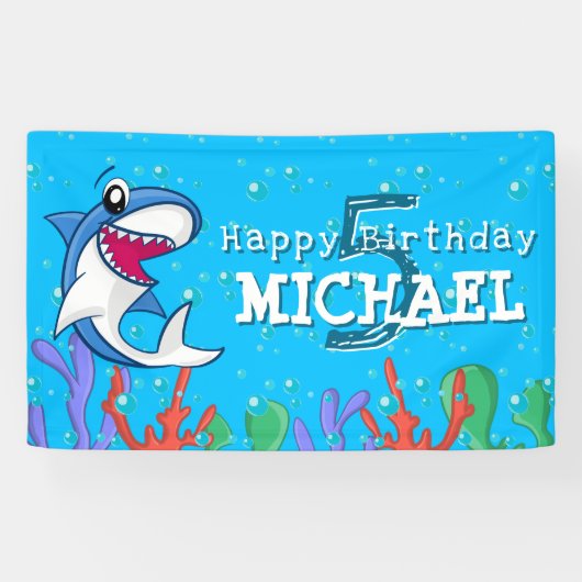 シャークブルー海キッズエイジ誕生日 横断幕 (横)