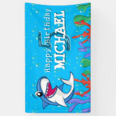 シャークブルー海キッズエイジ誕生日 横断幕 (縦)