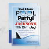 シャークプールパーティースイミング誕生日招待状 招待状 (正面/裏面)