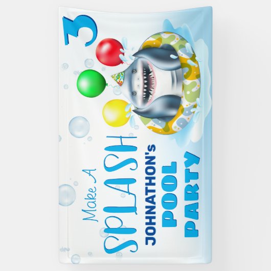 シャークプールパーティー子供の誕生日 横断幕 (縦)