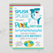 シャークプールパーティー誕生日招待状、招待状 招待状 (正面/裏面)