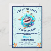 シャークプール誕生日パーティーボーイ1st誕生日 招待状 (正面)
