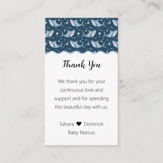 シャークベイビーシャワーサンキューメッセージカード エンクロージャーカード (正面)
