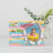 シャークベビーガールレインボーフォトバースデーパーティー 招待状 (スタンド正面)