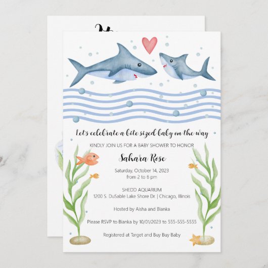 シャークベビーシャワー招待状アンダーザシー招待状 招待状 (正面/裏面)