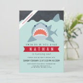 シャークボーイネイビーブルーバーチャルプール誕生日 招待状 (スタンド正面)