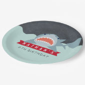 シャークボーイネイビーブループール誕生日紙プレート ペーパープレート (アングル)