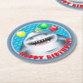シャークポートホール子供の誕生日パーティー ラウンドペーパーコースター (アングル)