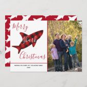 シャークメリークリスマスプレイド赤白写真 シーズンカード (正面/裏面)