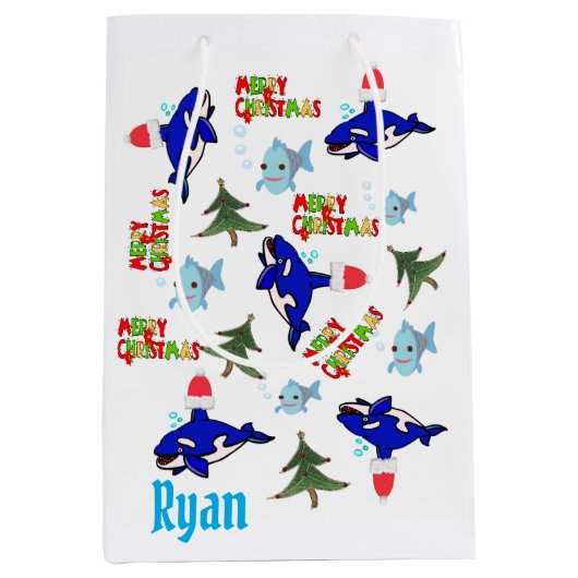 シャークメリークリスマス抱き枕 ミディアムペーパーバッグ (正面)